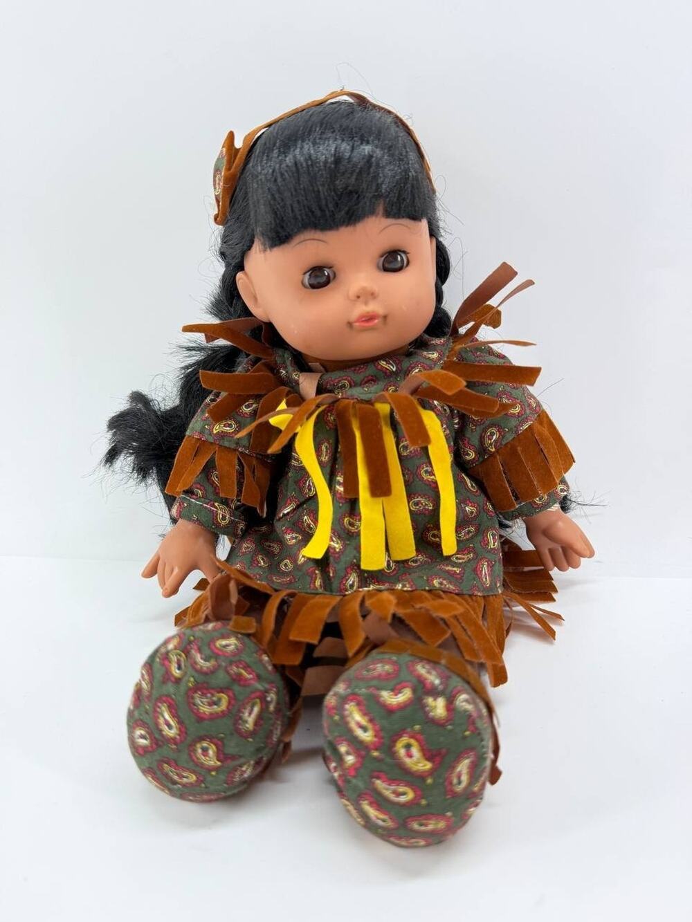 Native American Inspired Girl Doll Black Hair Fringe Paisley Outfit Unbranded